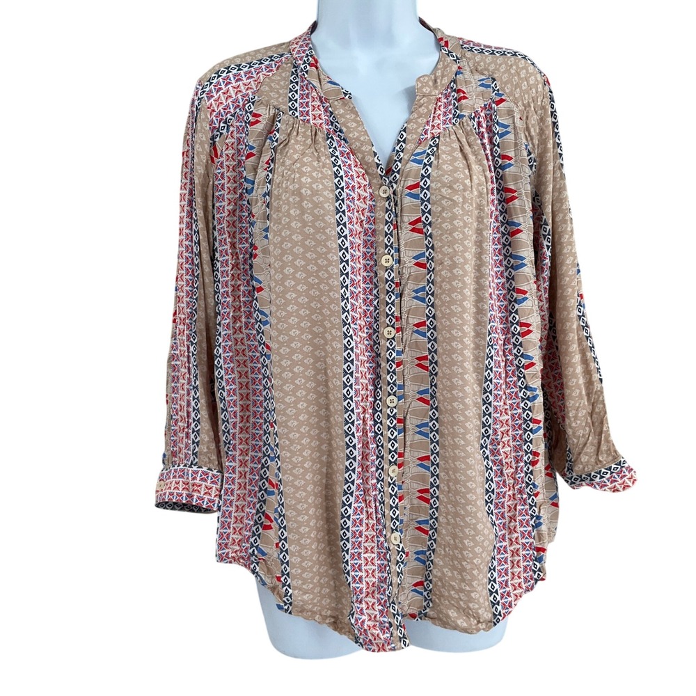 Maeve‎ Anthropologie Top Womens Sz M Boho Geometric Tribal Stripe Boho Festival